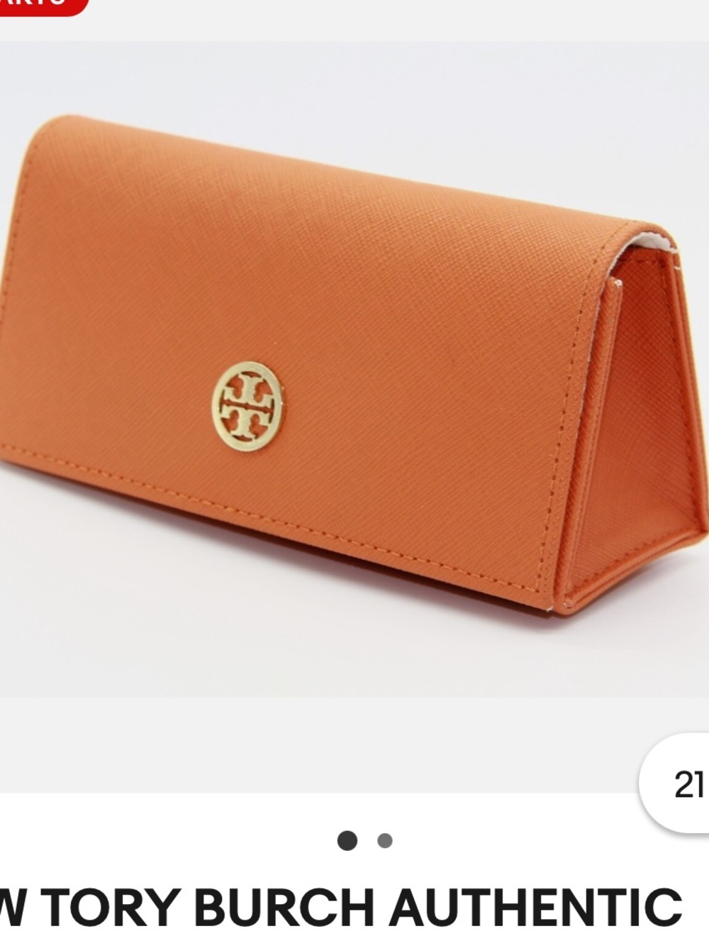 Tory Burch Orange Saffiano Leather Cosmetic Case with Gold Logo